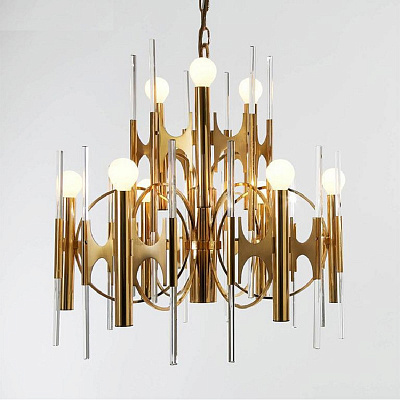 Люстра HUGE ITALIAN BRASS AND GLASS CHANDELIER BY GAETANO фото 4