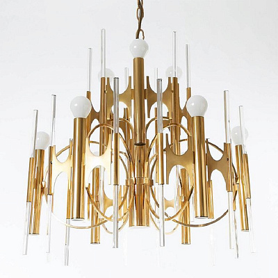 Люстра HUGE ITALIAN BRASS AND GLASS CHANDELIER BY GAETANO фото 3