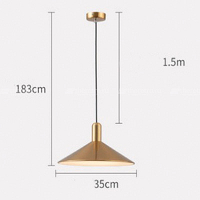 Подвесной светильник с металлическим плафоном конической формы и латунной стойкой RAID золотой  фото 1